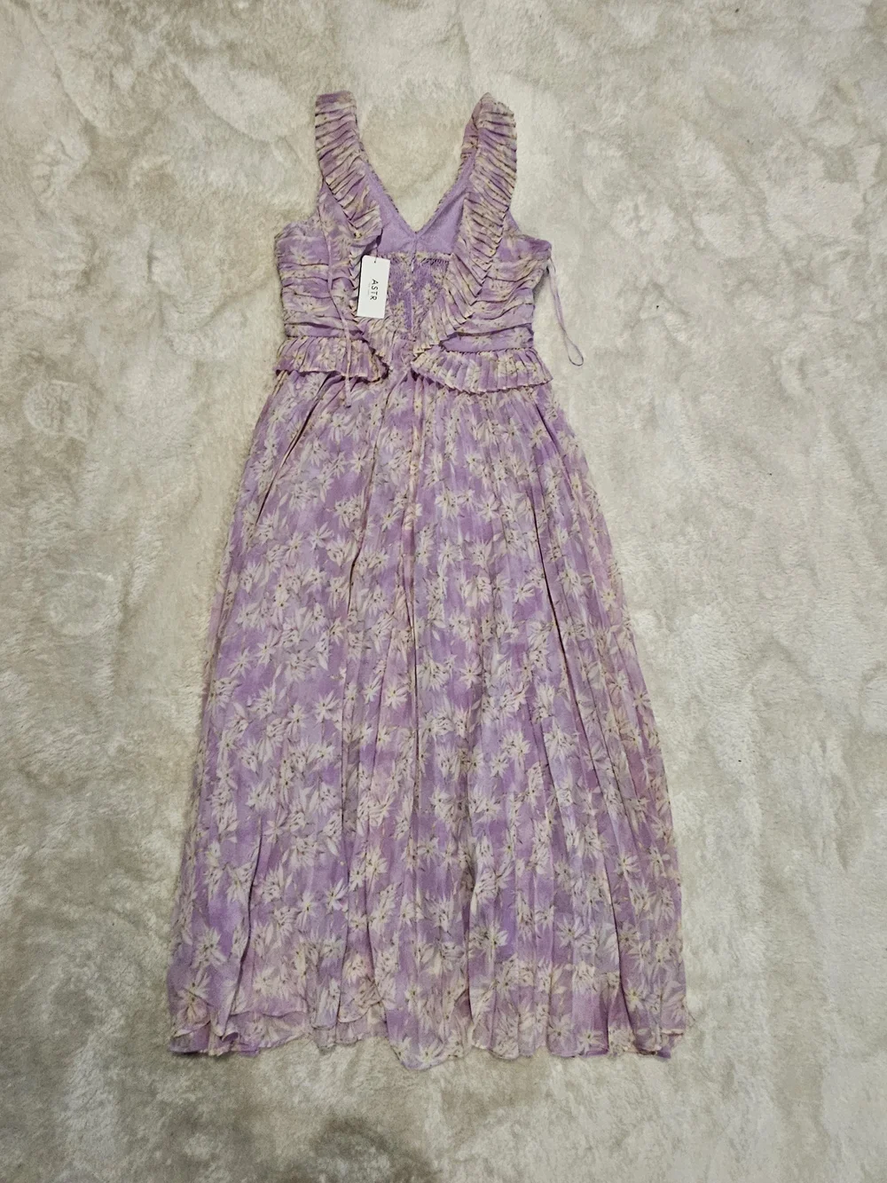 NWT Astr Pleated Midi Dress Size S Lavender Purple Floral Preppy Feminine - Picture 11 of 11
